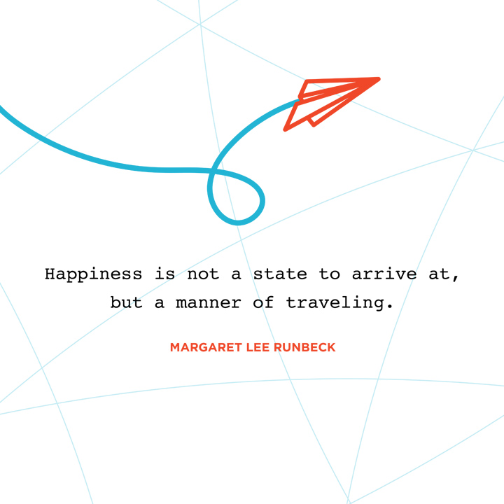 happiness is not a state to arrive at but a manner of traveling. Margaret Lee Runbeck