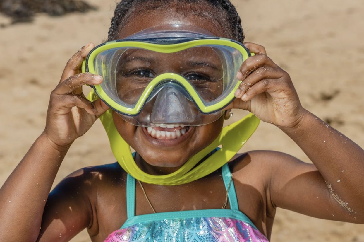Little Girl Wearing Snorkel Goggles