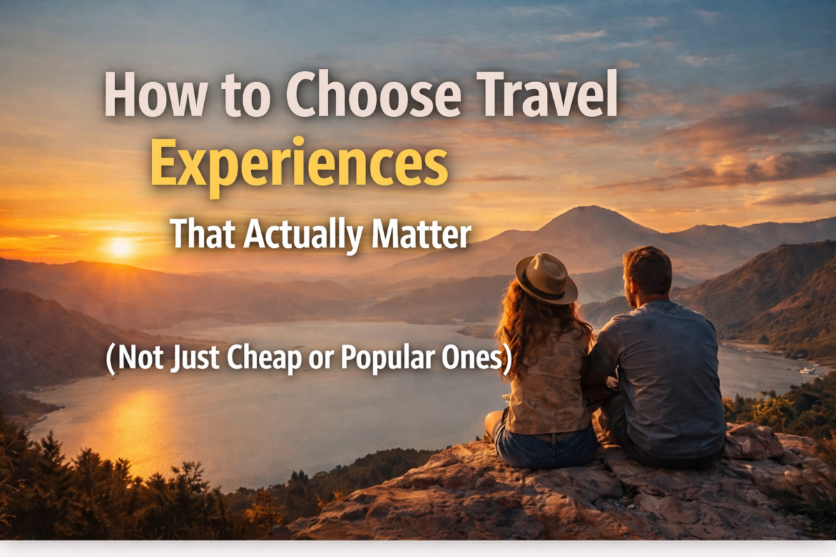 Thoughtful travelers overlooking a scenic sunset