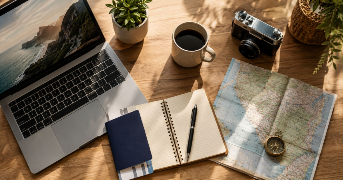 The best AI tools for travel planning in 2026 — a traveler using multiple apps and AI tools to plan a trip