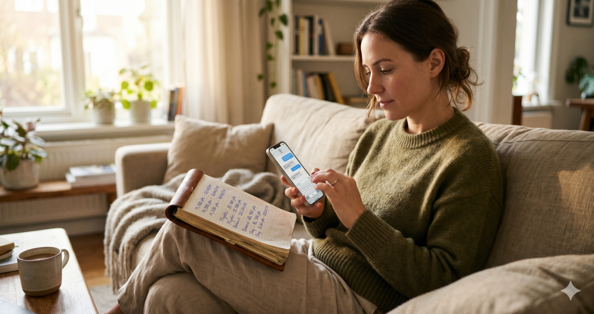 Traveler typing specific points balance and dates into an AI chat app before booking a flight